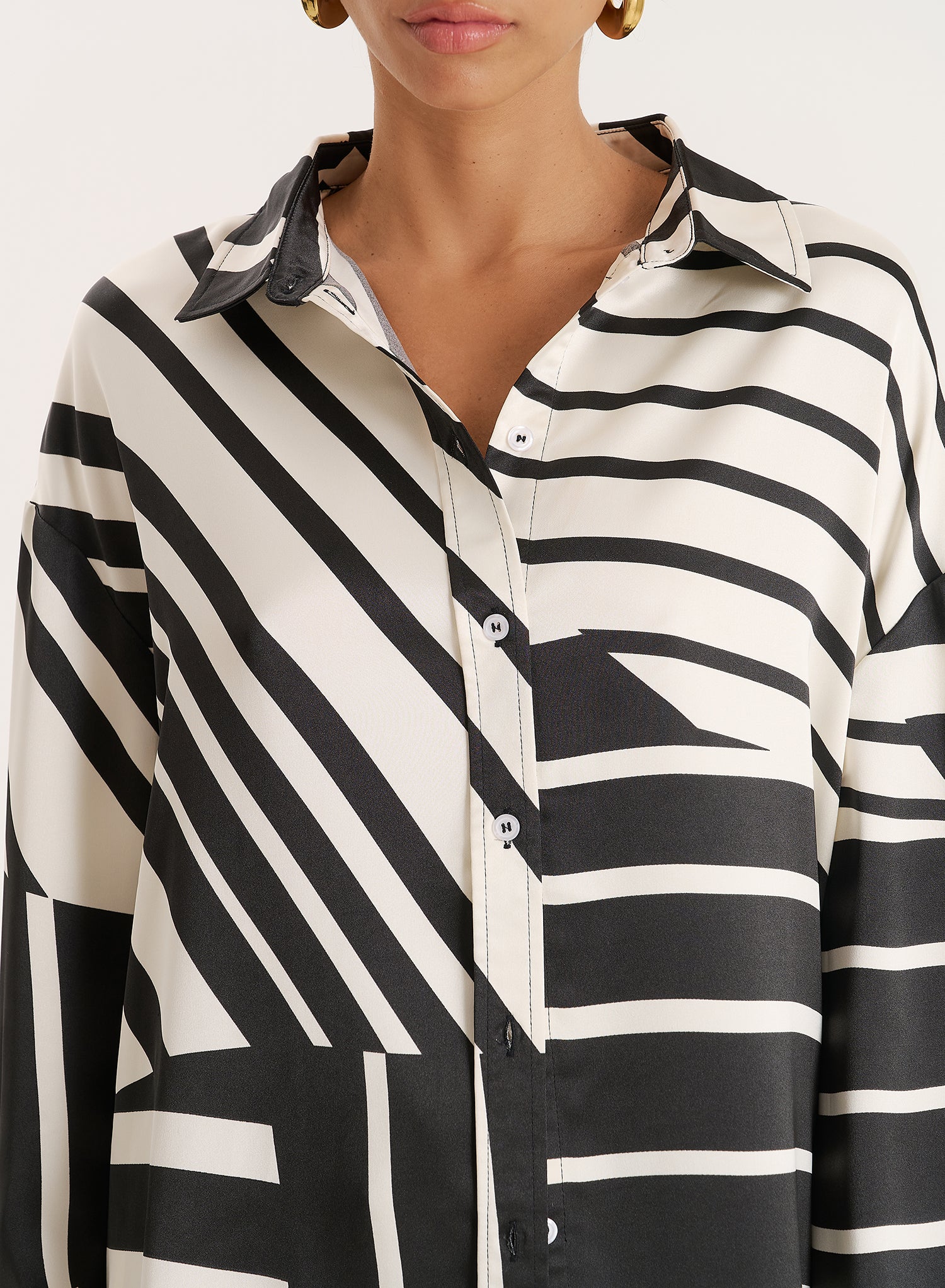 Black And White Abstract Print Satin Shirt
